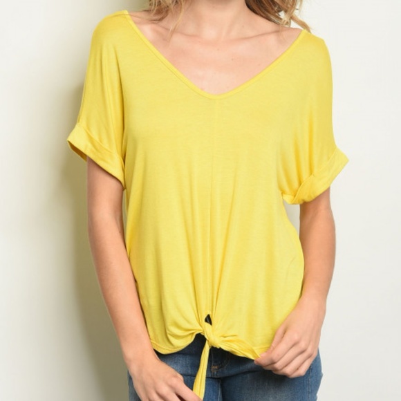 Trend Setter Diva Boutique Tops - YELLOW V NECK TIE KNOT TIE FRONT TOP